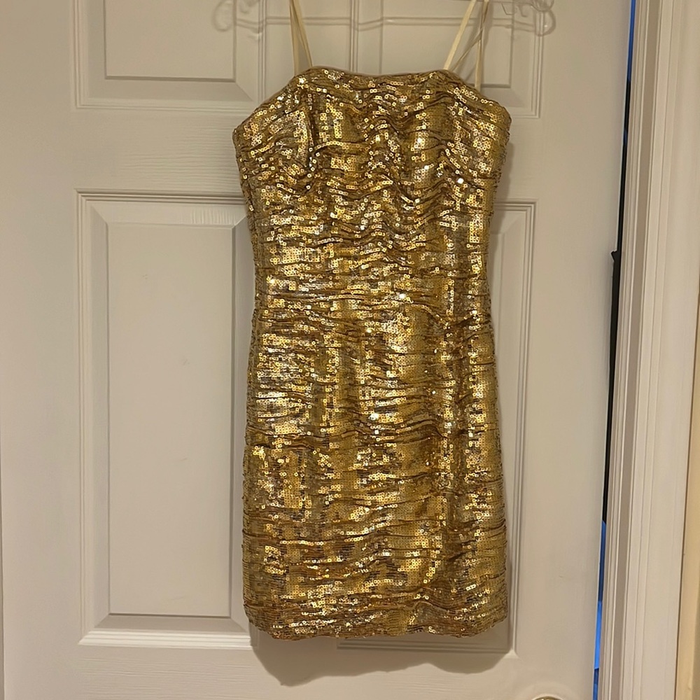Gold sequin mini dress